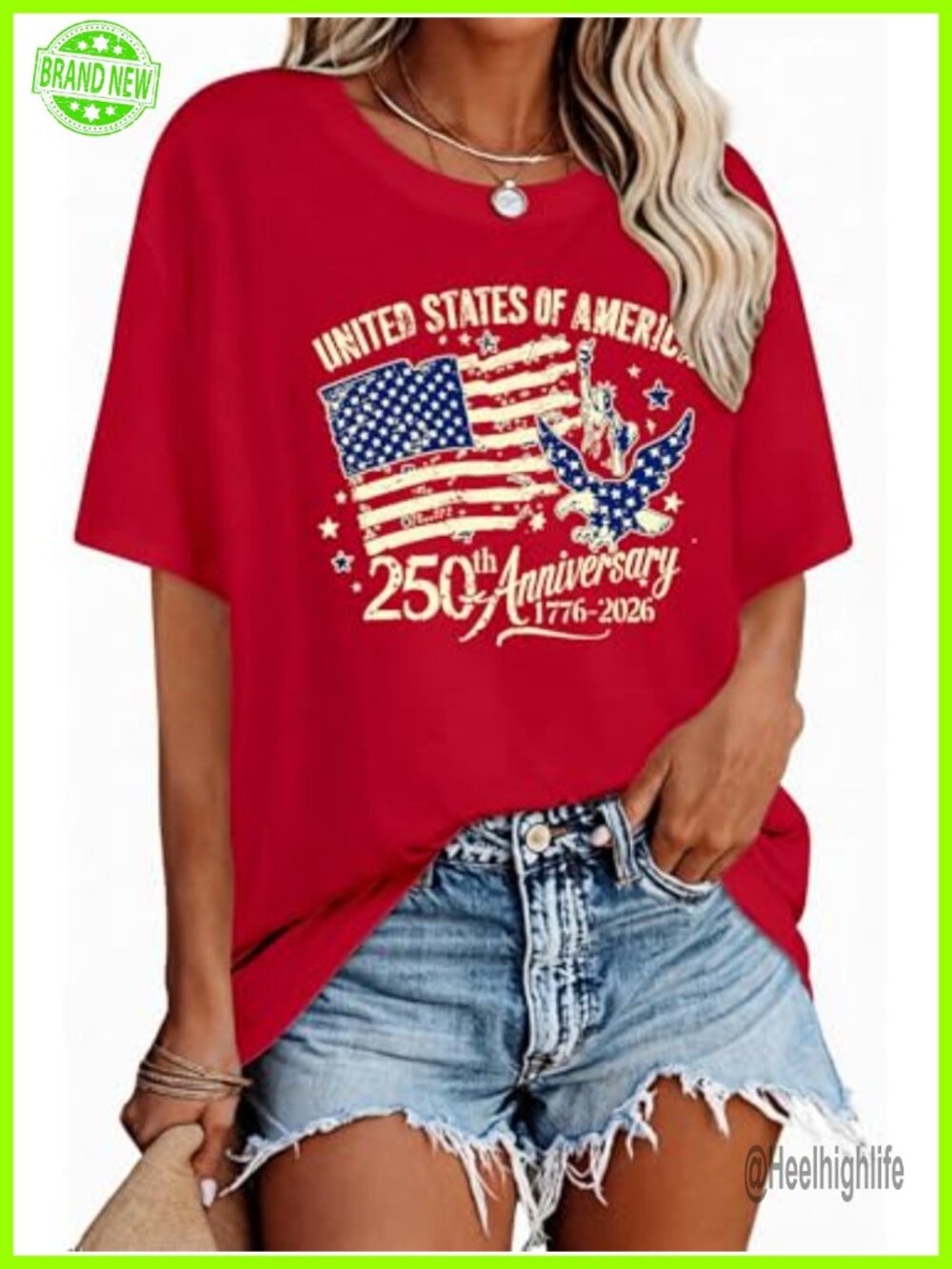 Patriotic Stars and Stripes T-Shirt Short Sleeve Crew Neck Women's